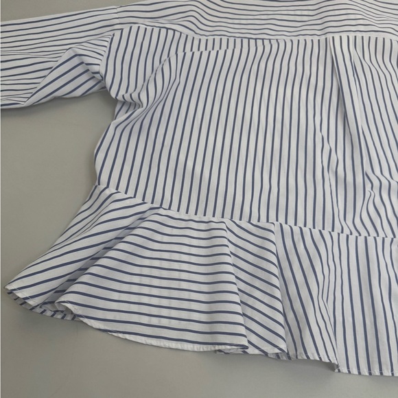 ZARA Blue & White Button-Down Shirt w/ Peplum Back & Pearl Sleeve Accents – S - Picture 16 of 17